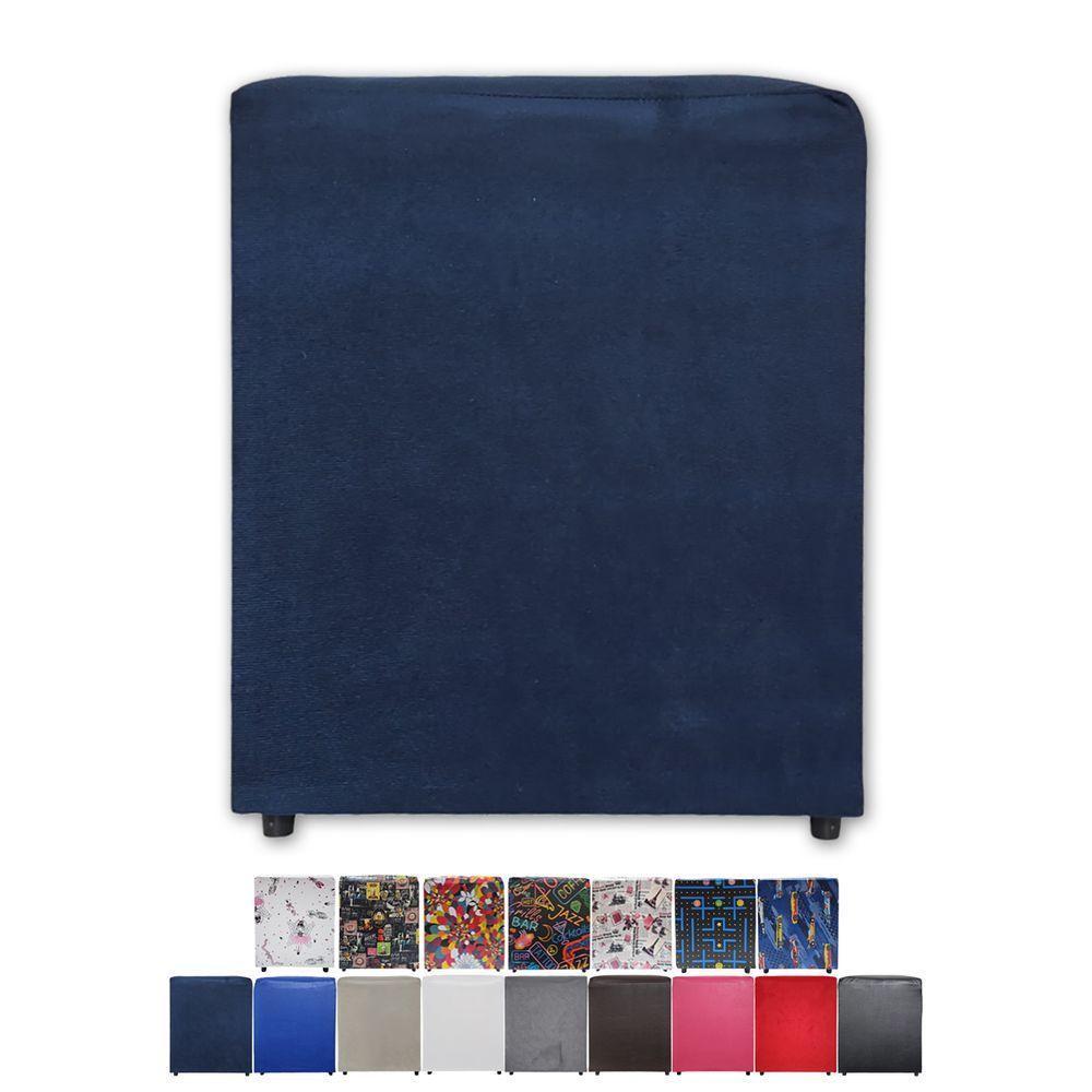 Mini Puff Banqueta Quadrado Cubo Decorativo Courino e Suede Azul Marinho Suede - 4