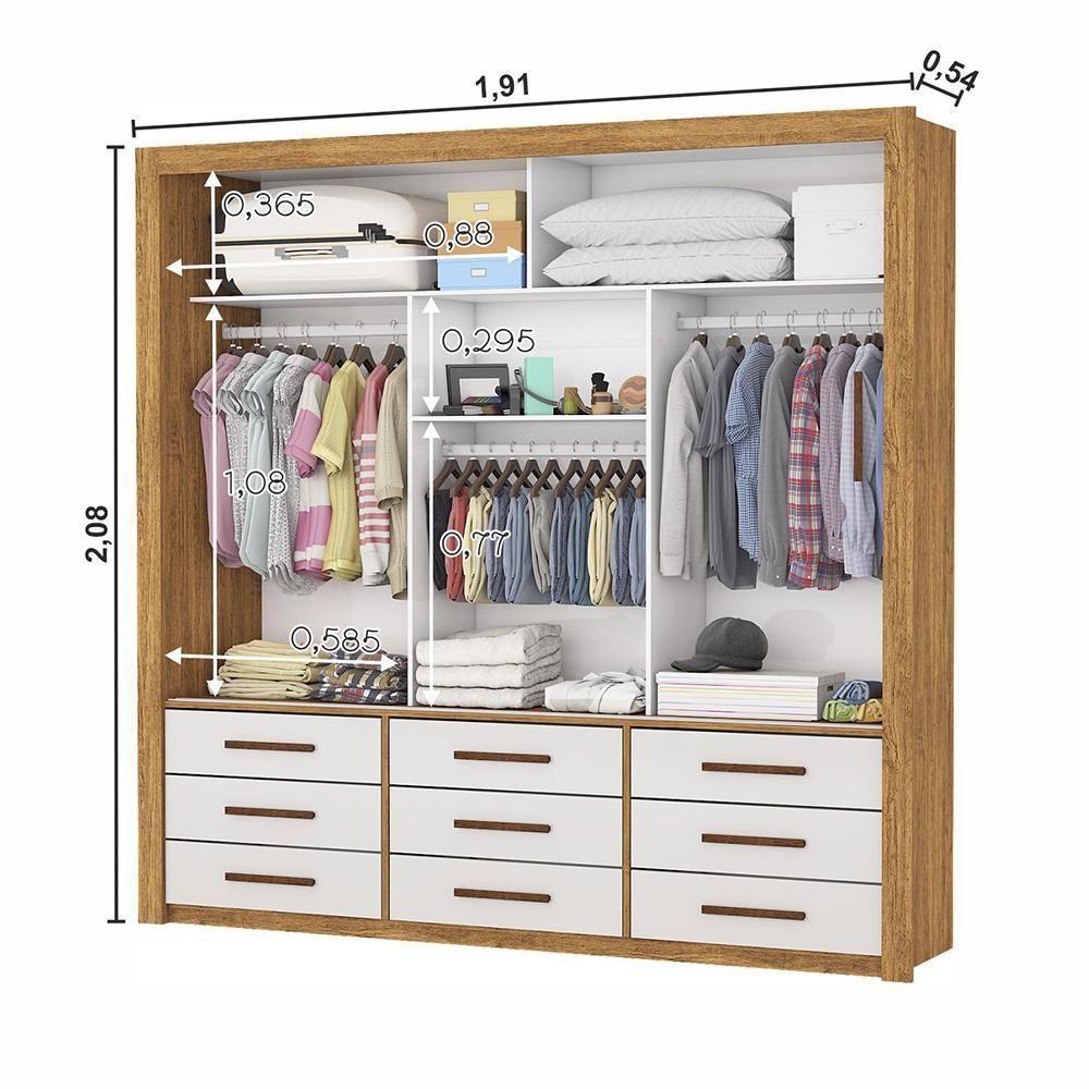 Guarda Roupa Roupeiro Anjos 3 Portas De Correr Com Espelho Central 9 Gavetas Carioca Cinamomo Off White - 4