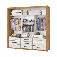 Guarda Roupa Roupeiro Anjos 3 Portas De Correr Com Espelho Central 9 Gavetas Carioca Cinamomo Off White - 7