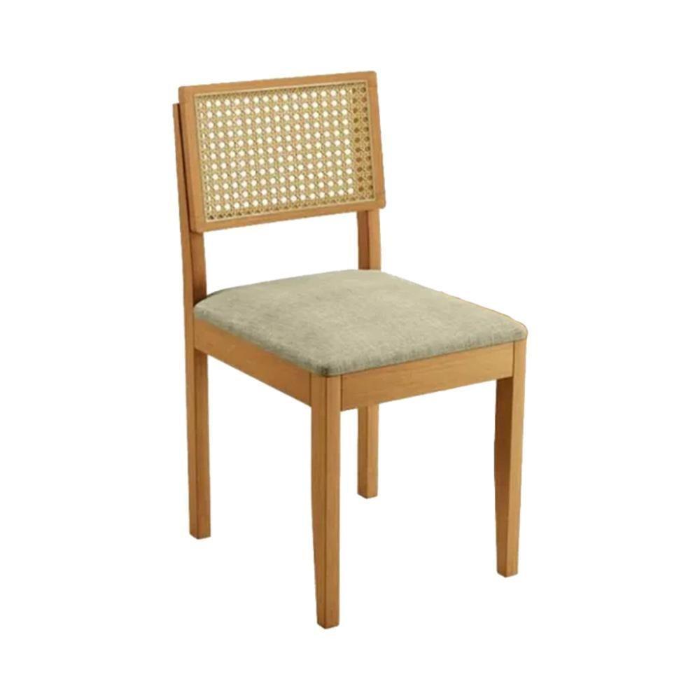 Conjunto 2 Cadeiras De Jantar Jade 03 Em Madeira Maciça Jcm E Encosto Rattan E Linho Bege - 2