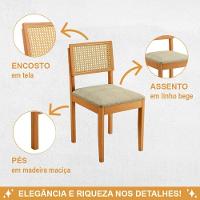 Conjunto 2 Cadeiras De Jantar Jade 03 Em Madeira Maciça Jcm E Encosto Rattan E Linho Bege