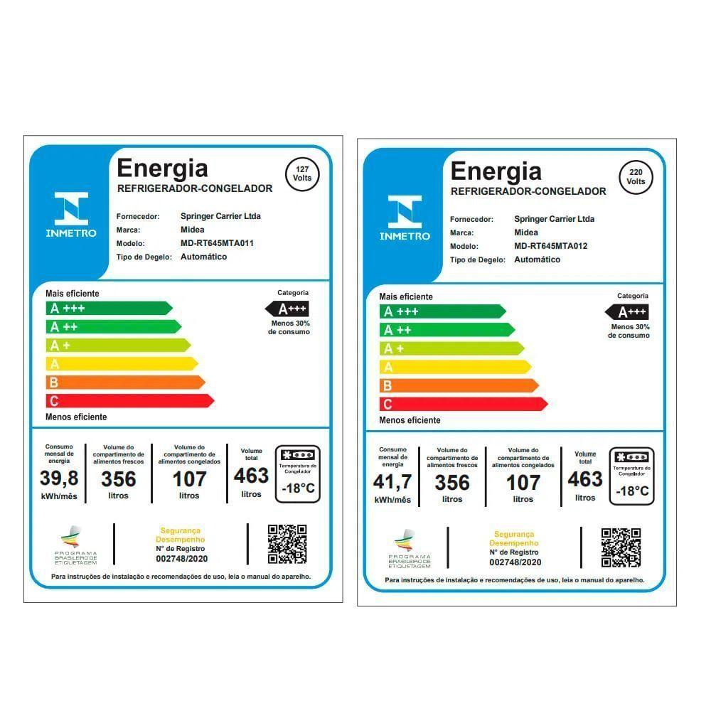 Geladeira Frost Free Midea MD-RT645MTA011 Duplex 463L Slim Branca 110V - 4