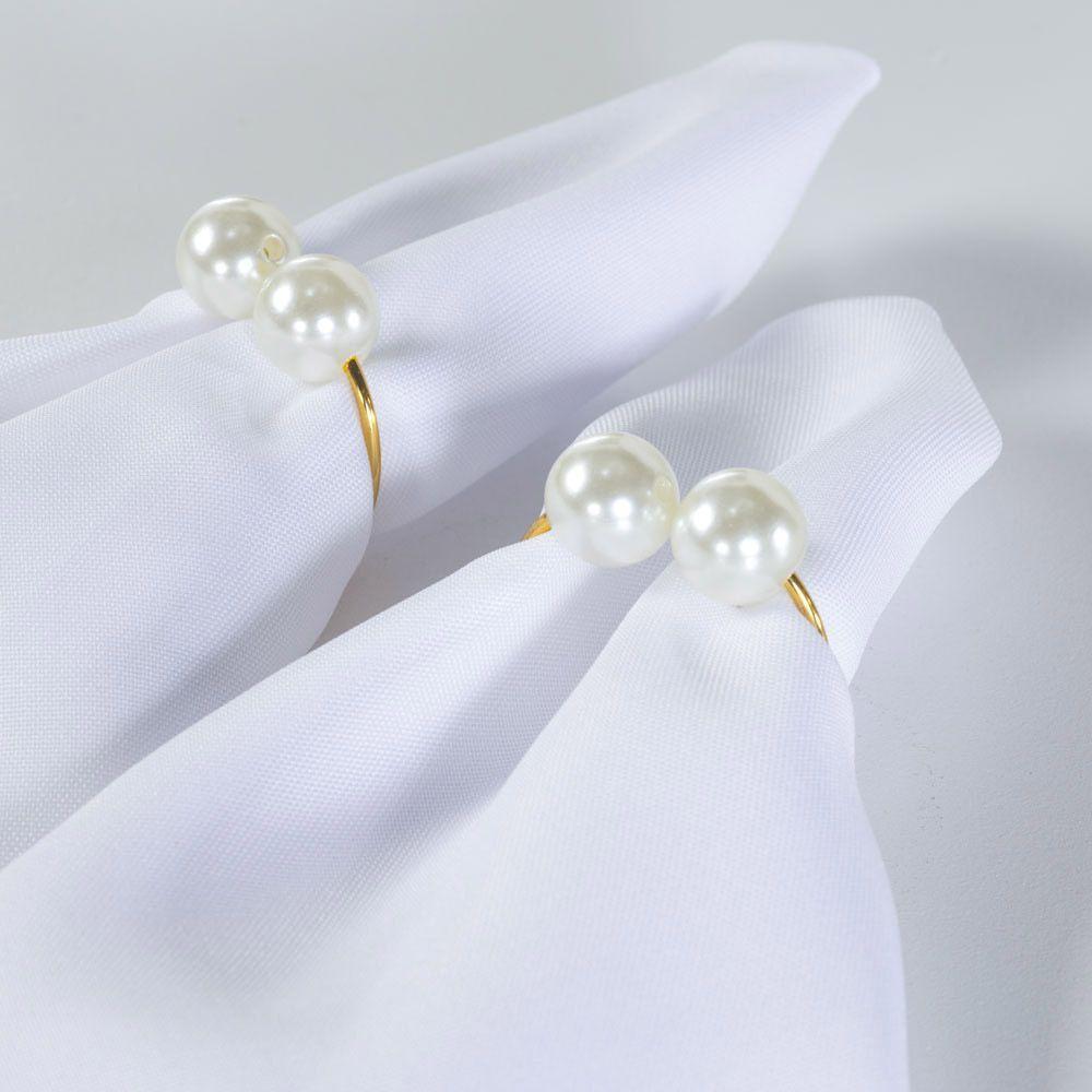 Kit 4 Anéis Para Guardanapos 4cm X 3cm Pérola Duplo Grande Dourado - 2