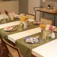 Trilho De Mesa Em Tecido Poli-linho Ponto Ajour 2,10m Mameg Verde Musgo - 2