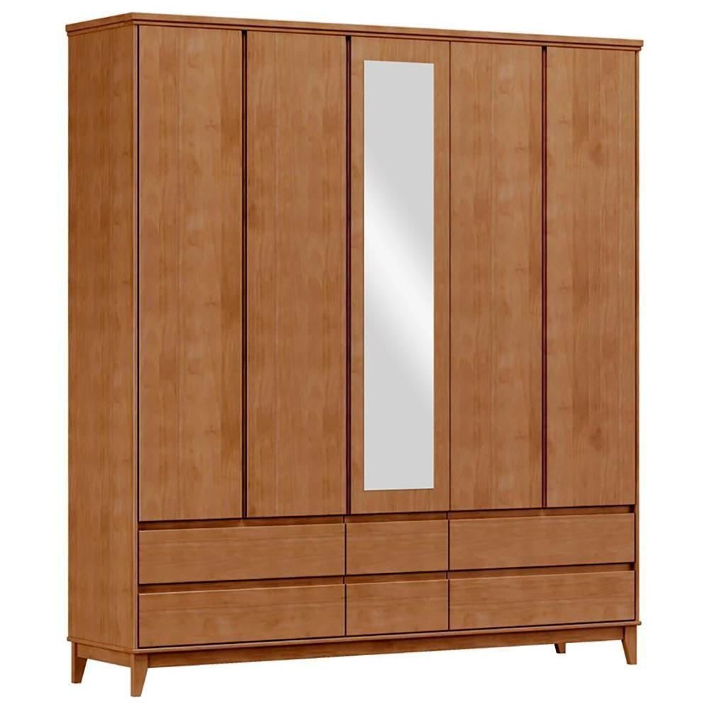 Guarda Roupa 5 Portas 6 Gavetas Espelho Mdf 200 Cm 2814 Freijo Milani Store - 1