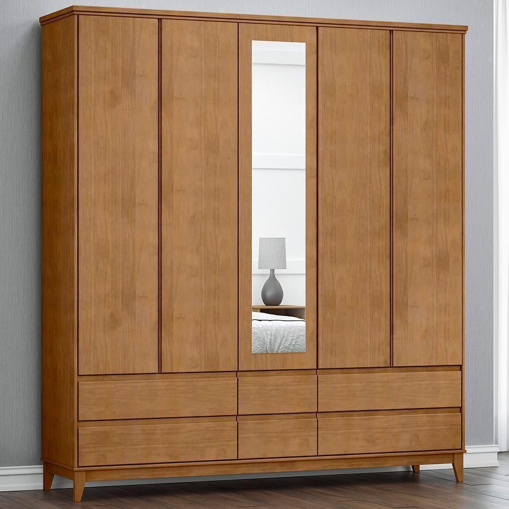 Guarda Roupa 5 Portas 6 Gavetas Espelho Mdf 200 Cm 2814 Freijo Milani Store - 3