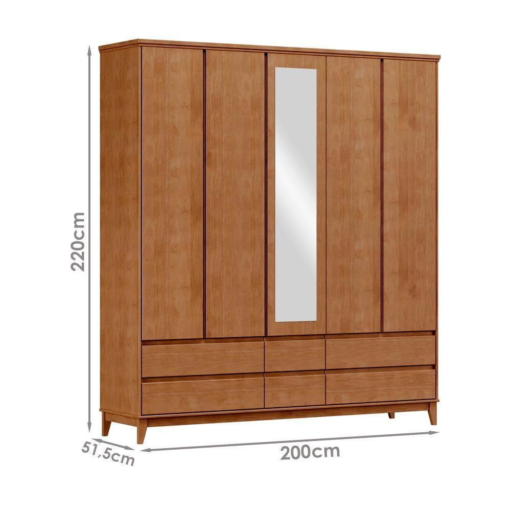 Guarda Roupa 5 Portas 6 Gavetas Espelho Mdf 200 Cm 2814 Freijo Milani Store - 4