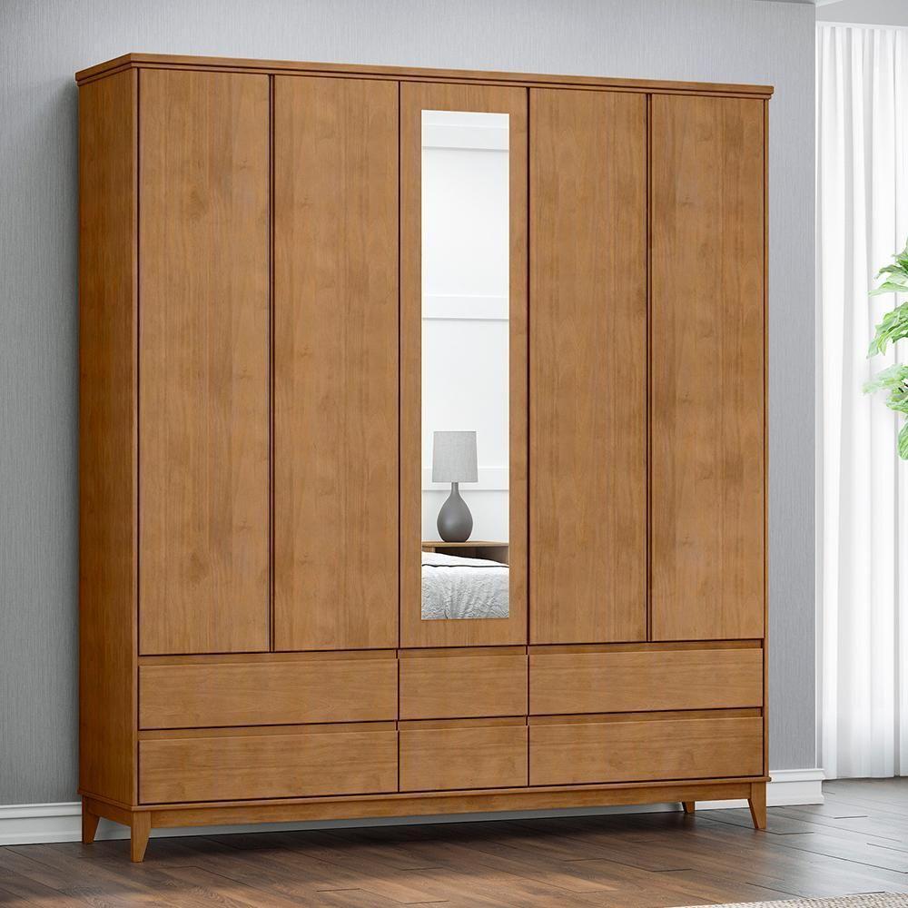 Guarda Roupa 5 Portas 6 Gavetas Espelho Mdf 200 Cm 2814 Freijo Milani Store - 6
