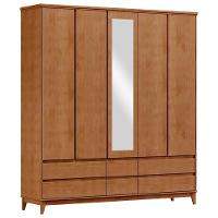 Guarda Roupa 5 Portas 6 Gavetas Espelho Mdf 200 Cm 2814 Freijo Milani Store - 1