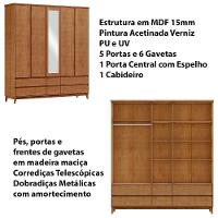 Guarda Roupa 5 Portas 6 Gavetas Espelho Mdf 200 Cm 2814 Freijo Milani Store - 2
