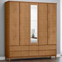Guarda Roupa 5 Portas 6 Gavetas Espelho Mdf 200 Cm 2814 Freijo Milani Store - 3