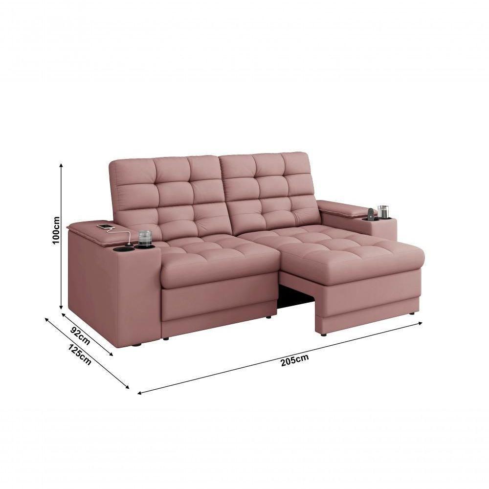 Sofá Confort Premium 2,05m Assento Retrátil/reclinável Porta Copos E Usb Suede Nude - Xflex Sofas - 2