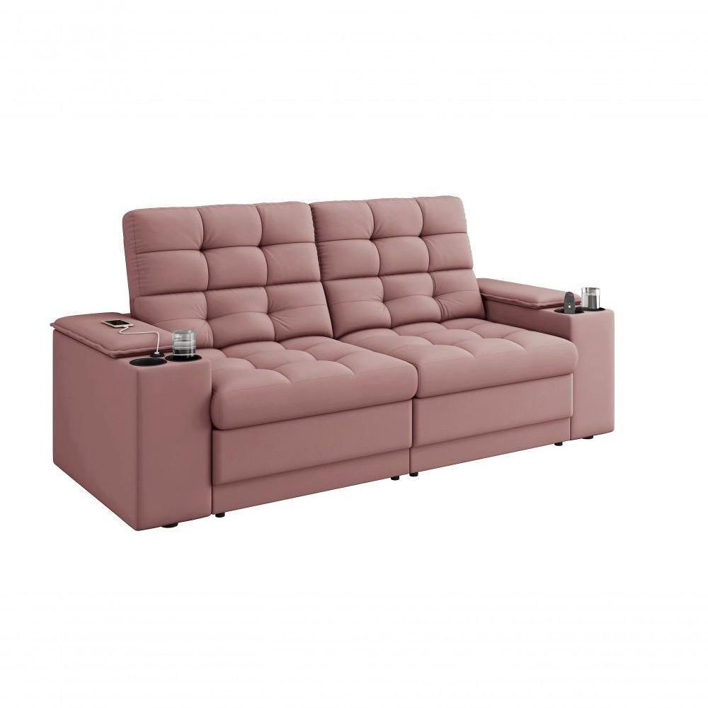 Sofá Confort Premium 2,05m Assento Retrátil/reclinável Porta Copos E Usb Suede Nude - Xflex Sofas - 4