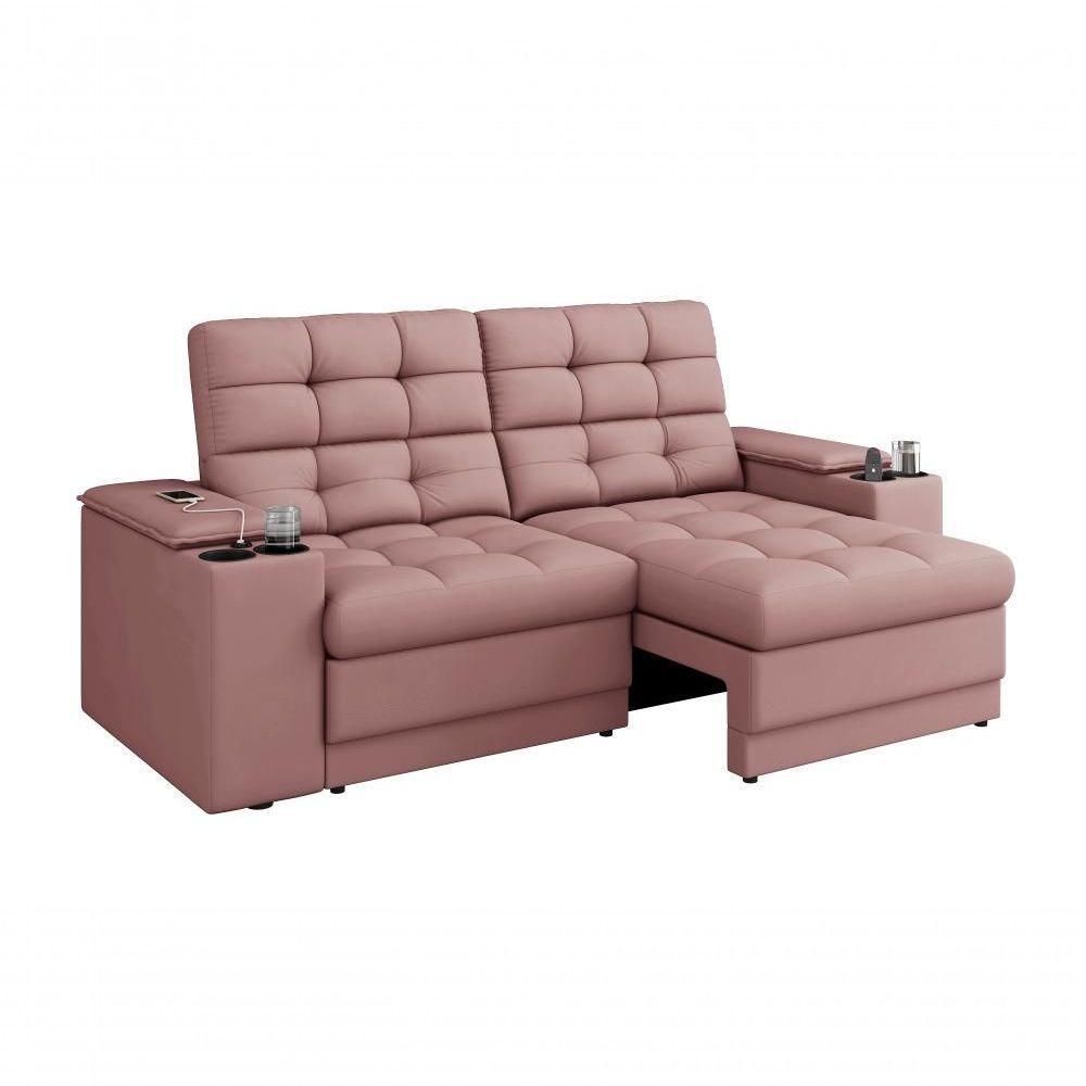 Sofá Confort Premium 1,70m Assento Retrátil/reclinável Porta Copos E Usb Suede Nude - Xflex Sofas - 3