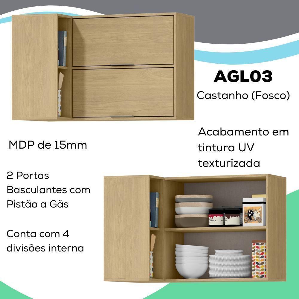 Armario Aereo Canto Reto 98 Cm Mdp Glor Agl03 Branco Neve Mxm Castanho - 3