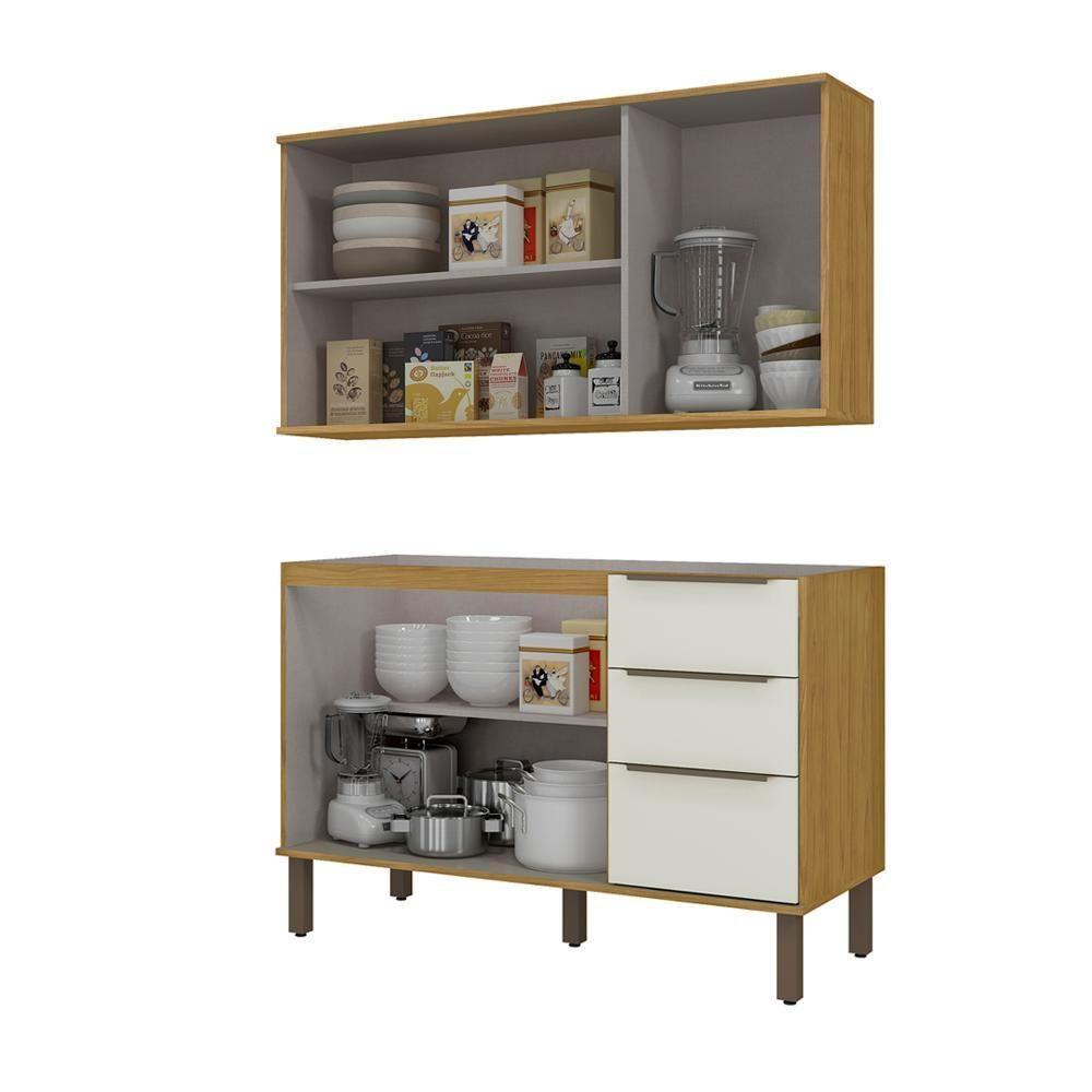 Armario Aereo 3 Pt E Balcao Pia 120 Cm Vera Marrocos Off White Mxm - 2