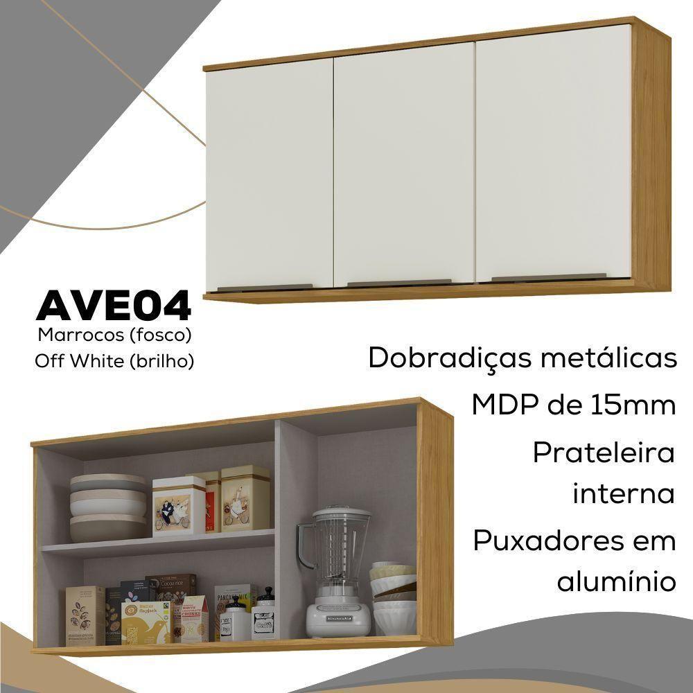 Armario Aereo 120 Cm Mdp 3 Portas Vera Ave04 Marrocos Off White Mxm - 4