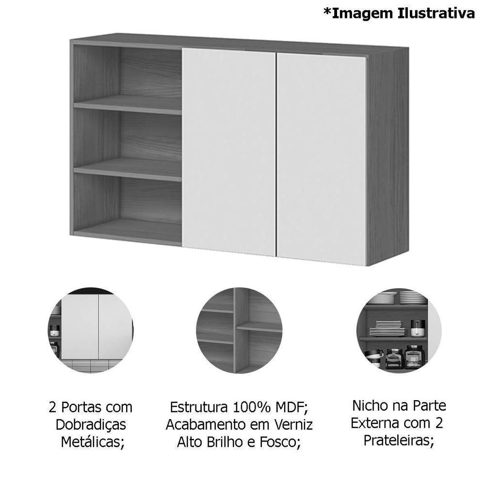 Armário Aéreo 100% Mdf 2 Portas Com Nicho 120cm Luna Cinamomo/branco - 4