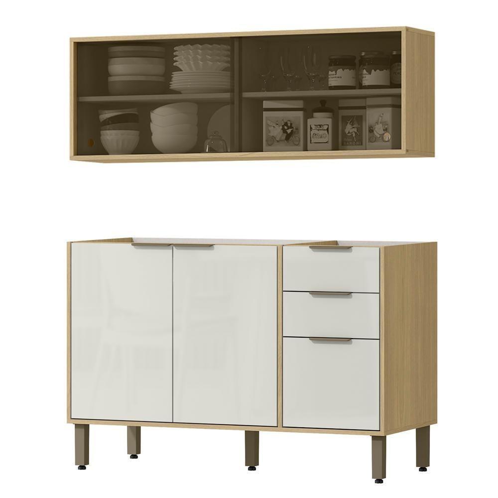 Armario Aereo E Balcao 120 Cm Glor Abgl02 Castanho Off White Mxm - 1