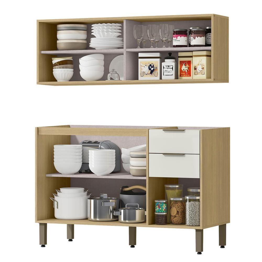 Armario Aereo E Balcao 120 Cm Glor Abgl02 Castanho Off White Mxm - 2