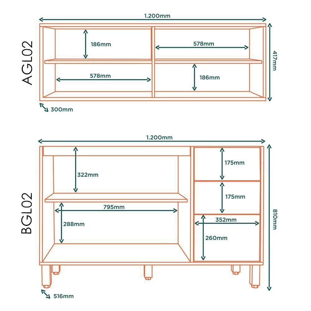 Armario Aereo E Balcao 120 Cm Glor Abgl02 Castanho Off White Mxm - 3
