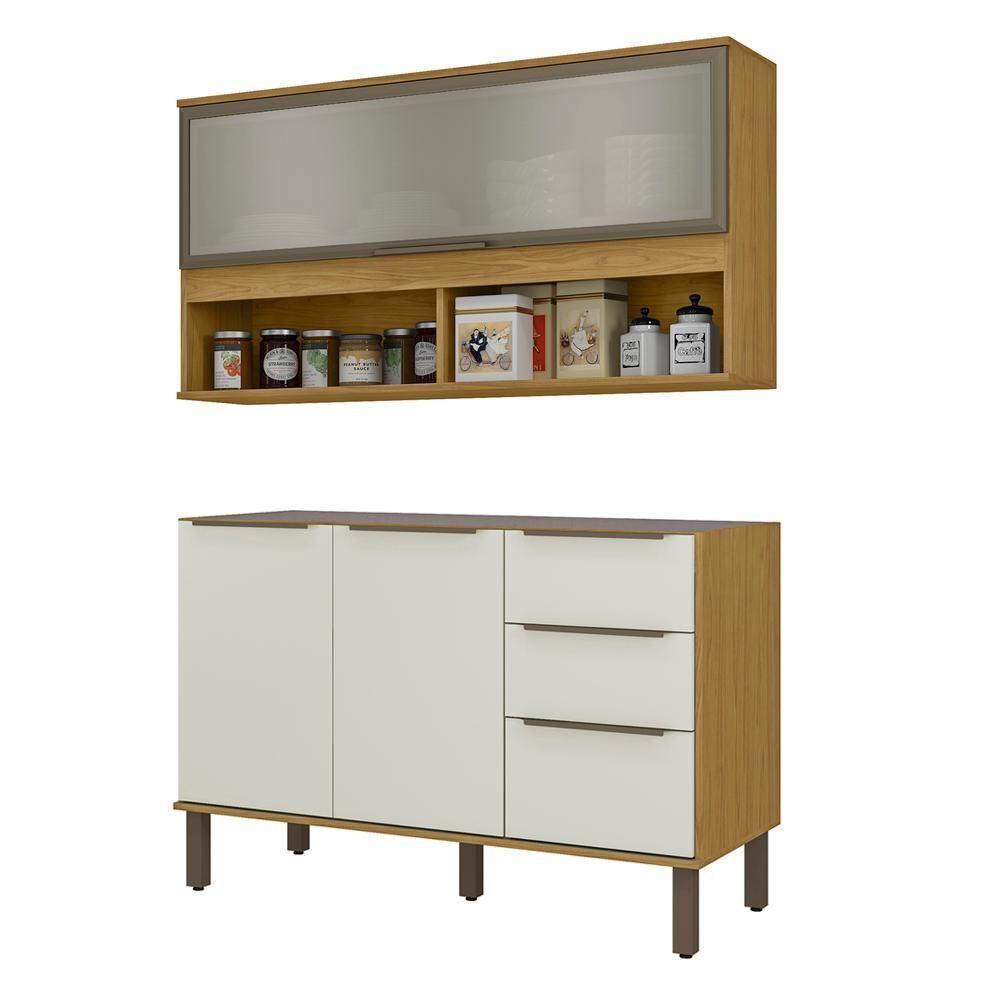 Armario Aereo E Balcao Pia 120 Cm Vera Marrocos Off White Mxm - 1