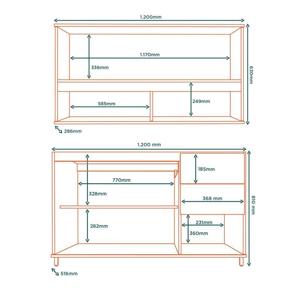 Armario Aereo E Balcao Pia 120 Cm Vera Marrocos Off White Mxm - 3