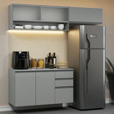 Cozinha Compacta Suspensa Nice Xa11 5 Portas 3 Gavetas MDF 200cm Cinza