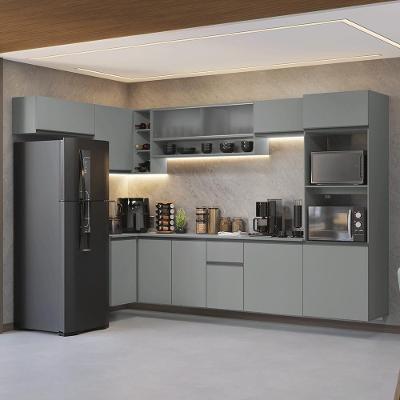 Armário de Cozinha Compacta de Canto Suspenso Nice 12 Portas 1 Gaveta MDF 465cm Cinza