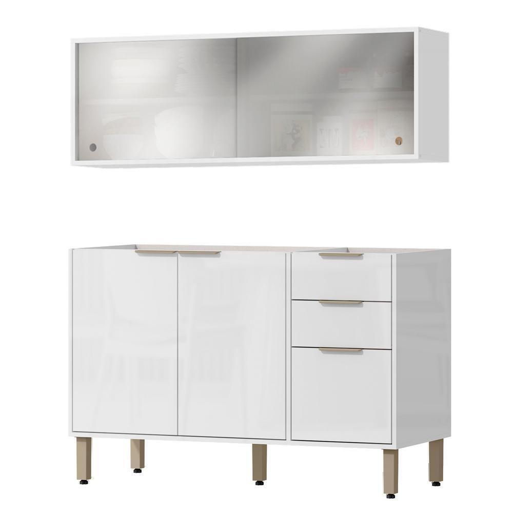 Armario Aereo E Balcao 120 Cm Glor Abgl02 Branco Neve Mxm - 1