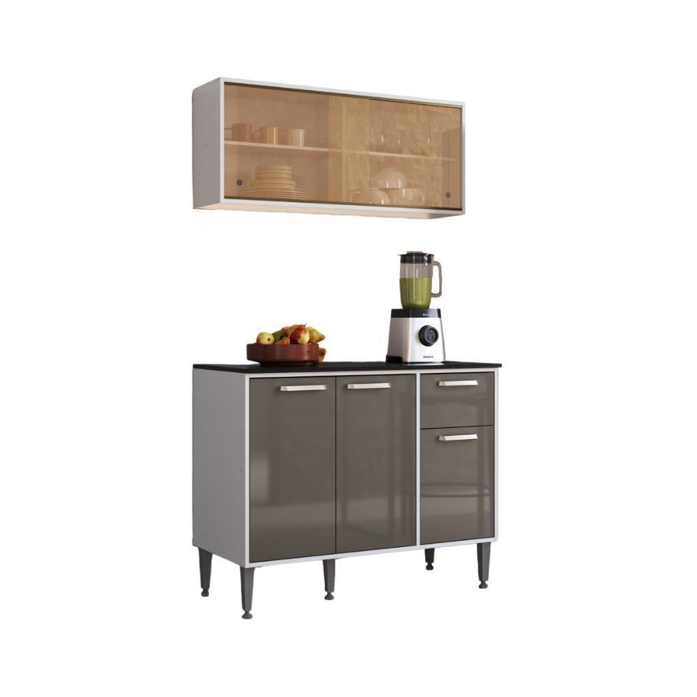 Armário De Cozinha Aéreo Com Balcão Para Pia 105cm Siena Multimóveis Mp2252 Branco/lacca Fumê - 2