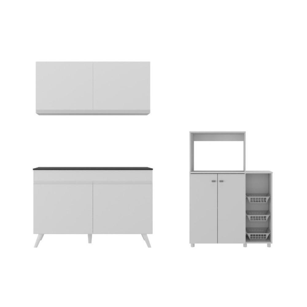 Armário De Cozinha Compacta Com Gabinete Pia E Balcão Para Forno E Micro-ondas Multimóveis Mp2254 Branco - 4