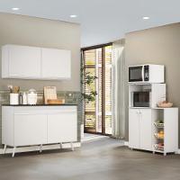 Armário De Cozinha Compacta Com Gabinete Pia E Balcão Para Forno E Micro-ondas Multimóveis Mp2254 Branco - 1