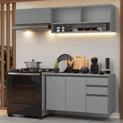 Cozinha Compacta Suspensa Nice 5 Portas 3 Gavetas MDF 200cm Cinza Texturizado