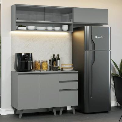 Armário de Cozinha Compacta Nice Xa14 5 Portas 3 Gavetas MDF 200cm Cinza