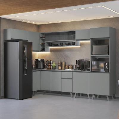 Armário de Cozinha Compacta de Canto Nice 12 Portas 1 Gaveta MDF 465cm Cinza