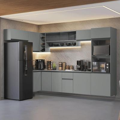 Cozinha Compacta de Canto Suspensa Nice Madesa 03 12 Portas 1 Gaveta MDF Cinza