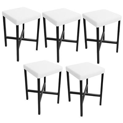 Kit 5 Banquetas Stella Assento Plástico Base Fixa Estrutura Ferro Branco Moderno