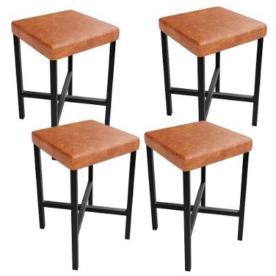 Kit 4 Banquetas Stella Assento Courino Base Aço Fixa Baixa Marrom para Cozinha