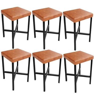 Kit 6 Banquetas Stella Assento Courino Base Fixa sem Encosto Marrom para Cozinha Bar