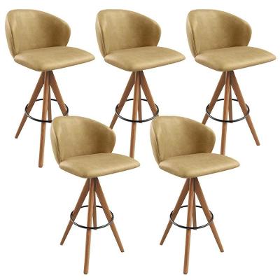 Kit 5 Banquetas Alta Mia L02 Assento Courino Estrutura Madeira Encosto Fixo Fendi