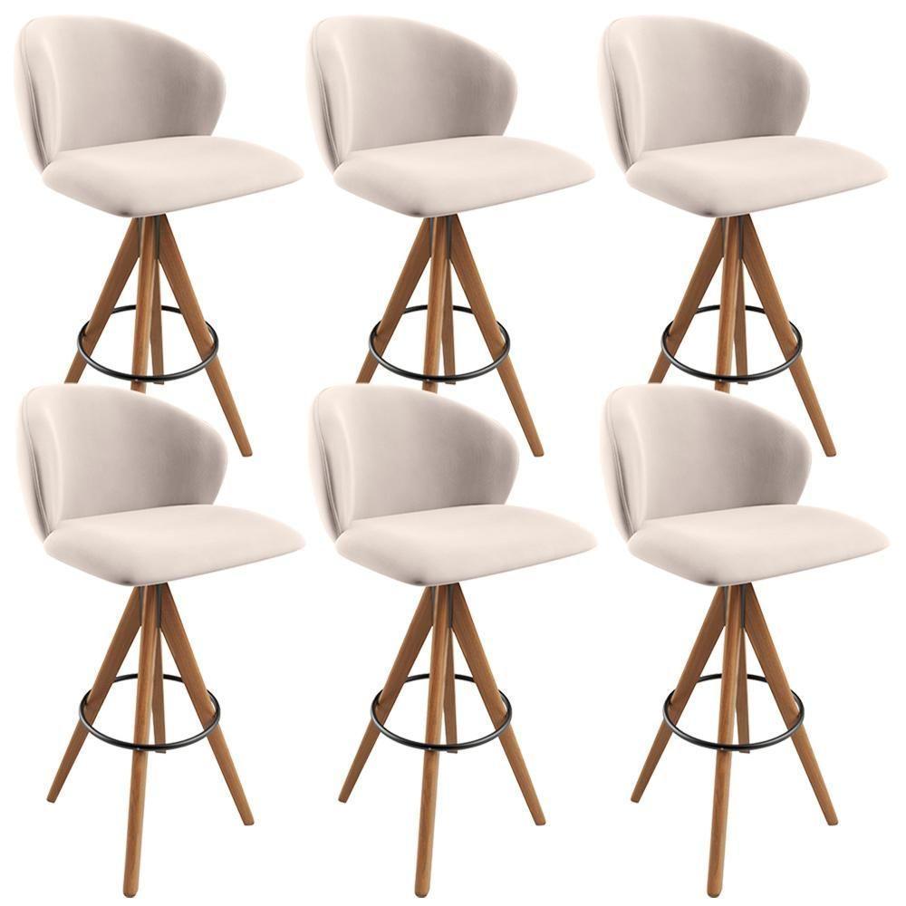 Kit 06 Banquetas Alta Bar Cozinha Sala De Jantar Bar Mia L02 Suede Bege - Lyam Decor - 1