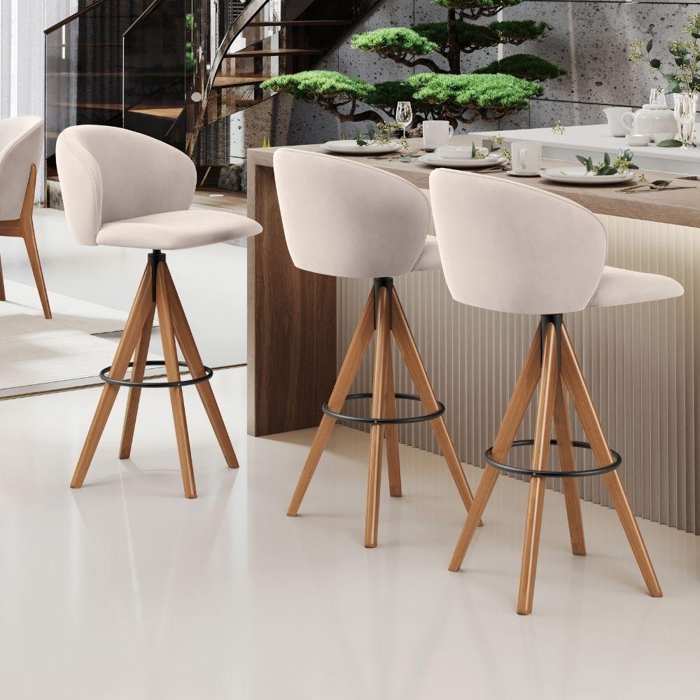 Kit 06 Banquetas Alta Bar Cozinha Sala De Jantar Bar Mia L02 Suede Bege - Lyam Decor - 7