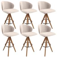 Kit 06 Banquetas Alta Bar Cozinha Sala De Jantar Bar Mia L02 Suede Bege - Lyam Decor - 1