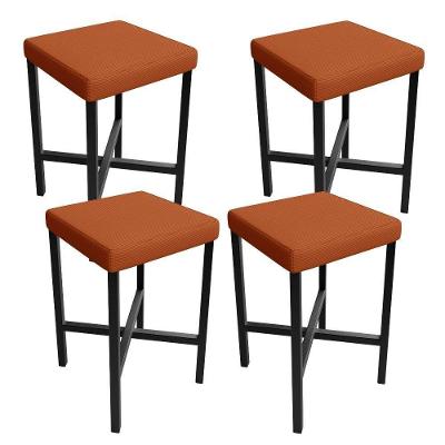 Kit 04 Banquetas Baixa Bar Cozinha Sala De Jantar Preto Stella L02 Tecido Terracota - Lyam Decor