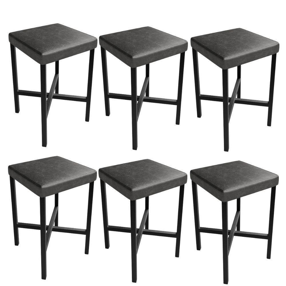 Kit 06 Banquetas Baixa Bar Cozinha Sala De Jantar Preto Stella L02 Couríssimo Preto - Lyam Decor - 1
