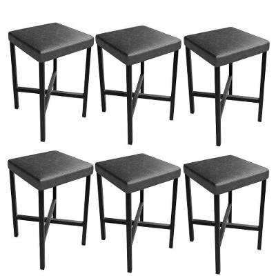 Kit 06 Banquetas Stella Assento Courino Base Aço Fixa Baixa para Cozinha Preto