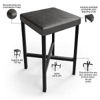 Kit 06 Banquetas Baixa Bar Cozinha Sala De Jantar Preto Stella L02 Couríssimo Preto - Lyam Decor