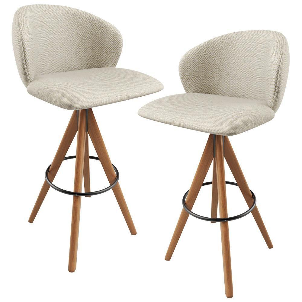 Kit 02 Banquetas Alta Bar Cozinha Sala De Jantar Bar Mia L02 Linho Champagne - Lyam Decor - 1