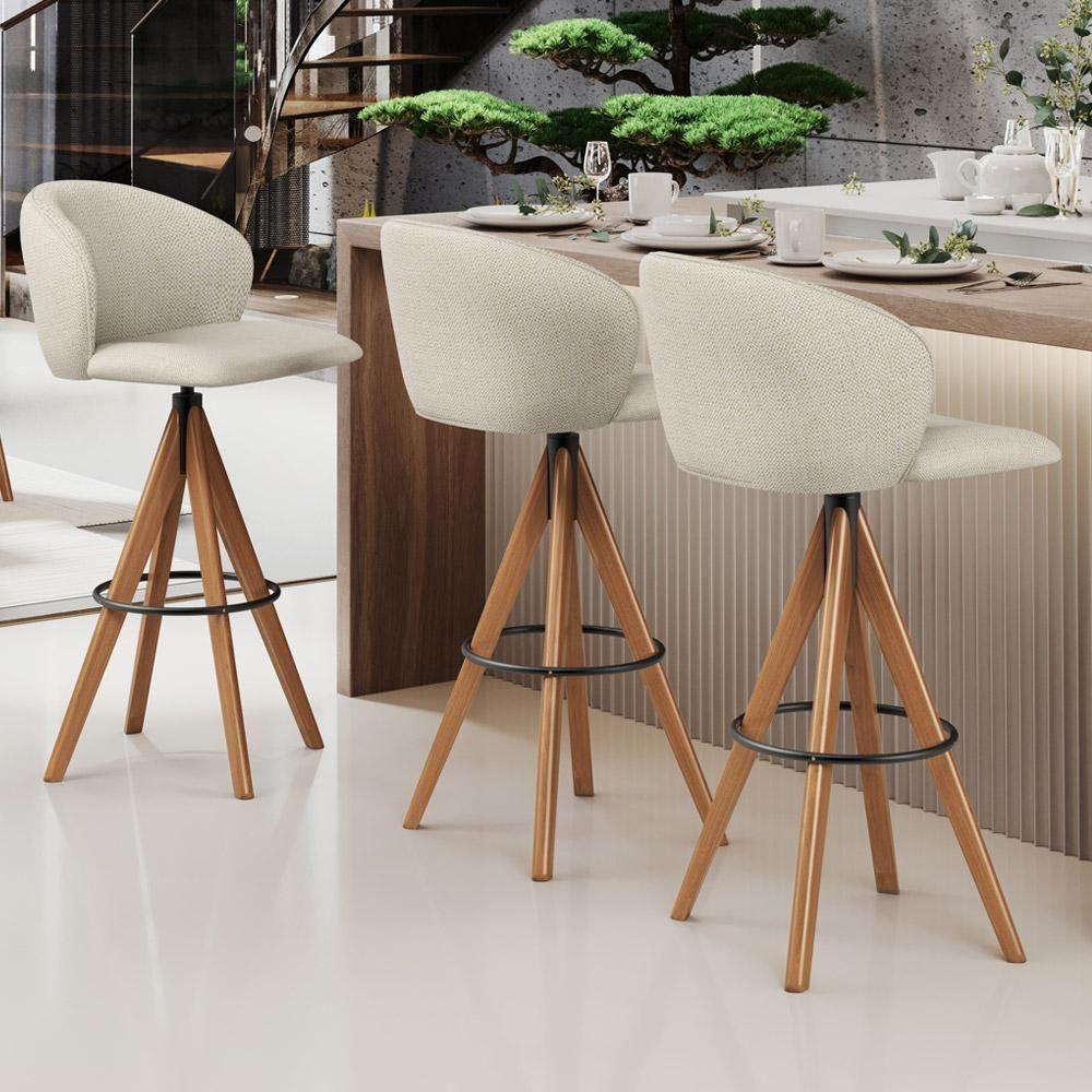 Kit 02 Banquetas Alta Bar Cozinha Sala De Jantar Bar Mia L02 Linho Champagne - Lyam Decor - 2